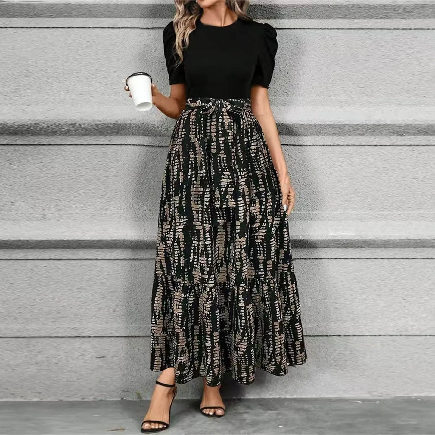 Spring Elegant Dress For Women Bow Tie Waist Cinched Dress A-Lin Flowing Skirt Office Women'S Clothing High Waisted Fashion Dres