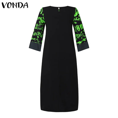 VONDA Women Printed Dress 2024 Vintage Maxi Long Dress Autumn Patchwork Sundress Fashion Elegant Party Vestidos Femme Robe Baggy