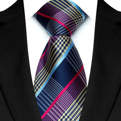 Luxury 8CM Mens Necktie Purple Color Stripes Floral Plaid Ties For Man Groom Jacquard Woven Neck Tie For Business Wedding Party
