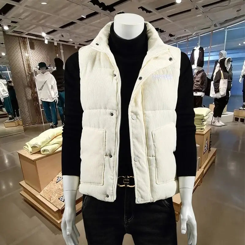 Waistcoat Male Wintertime Cotton Sill Young Person Korean Version Corduroy Vest Thickening for Warmth Men's Handsome Vest Jacket