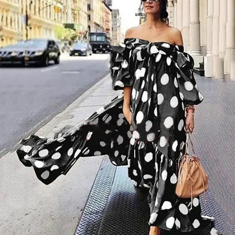 Spring Summer Dresses for Women Sexy Off-the-shoulder Polka Dot Long Dress Women Casual Loose Beach Summer Dress Woman Clothing