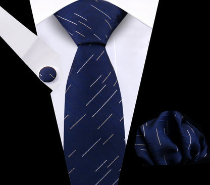 Luxury Plaid Tie For Mens Necktie Handkerchief Pocket Square Cufflinks Set Jacquard Woven Ties Wedding Business Accessories