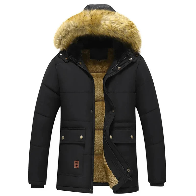 New Winter jacket warm fleece thickened Fur Collar hooded jacket men's waterproof outdoor soft shell fashion leisure windbreaker