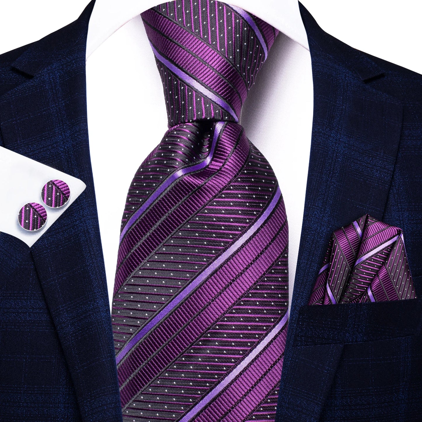 Hi-Tie Light Purple Solid Silk Wedding Tie For Men Quality Hanky Cufflink Gift Necktie Set Fashion Novelty Designer Dropshipping