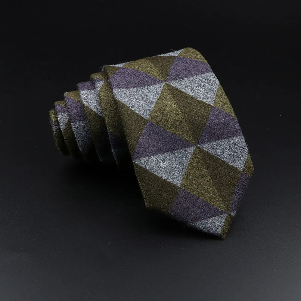 Men's Plaid Tie Cotton Black Grey Red Necktie Handmade Wool Narrow Collar Ties Wedding Business Party Suit Shirt Gift Accessory