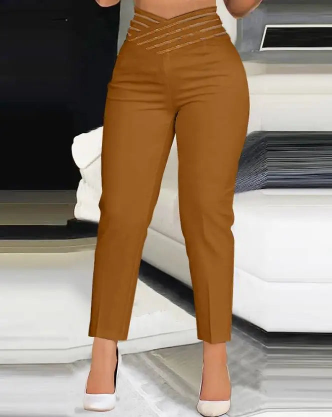 Elegant High Waist Cropped Work Pants for Women Black All-Match Daily Office Formal Wear Fashion Women's Trousers Slim Pants