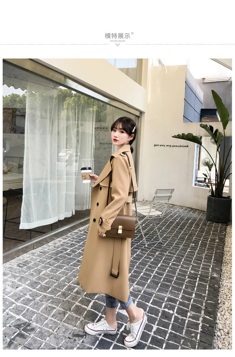 Women's Long Trench Coats V Neck Double-Breasted Windproof Jacket with Belt 2022 Fall Fashion Street Wear Size S-XL Dropshipping