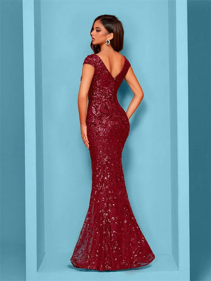 Lucyinlove Elegant Champagne Evening Dress For Women Long 2025 Luxury Mermaid Formal Sequins Prom Wedding Party Cocktail Dresses