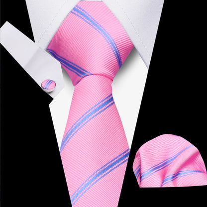 Classic Elegant Ties For Men Fashion Gifts Striped Solid Necktie Handchief Cufflink 3 Pcs Set Wedding Business Suit Accessories