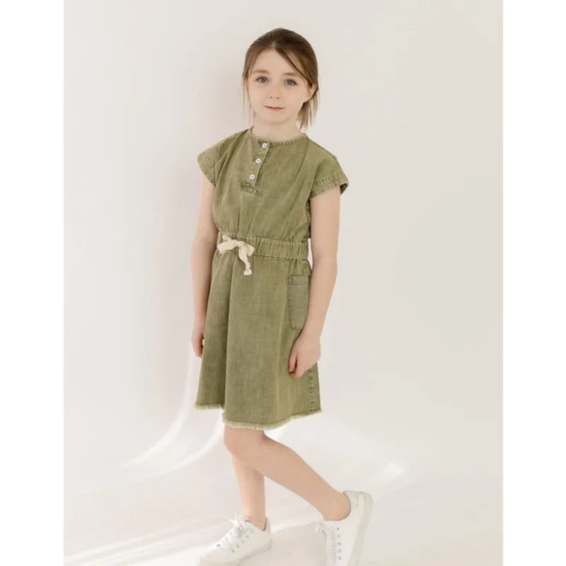AP 2025 SS washed green denim Fringe collection boys girls fashion cotton jeans dress shirt skirt family clothing