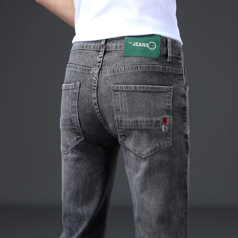 New Arrival Men's Denim Jeans Fashion Straight Slim Elastic Korea Fashion Casual Denim Trousers Male Pants Grey Black Dropship