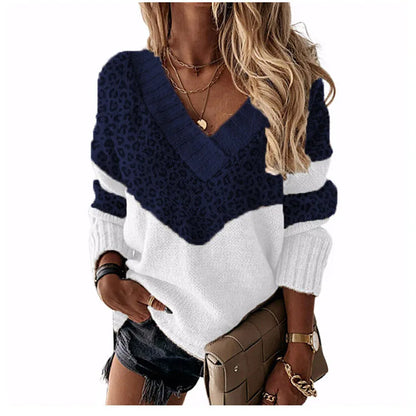 Pullovers Women Sweaters New long-sleeved 2021 Autumn Winters V Collar Loose Color Matching Sweaters Women Fashion OLN6057