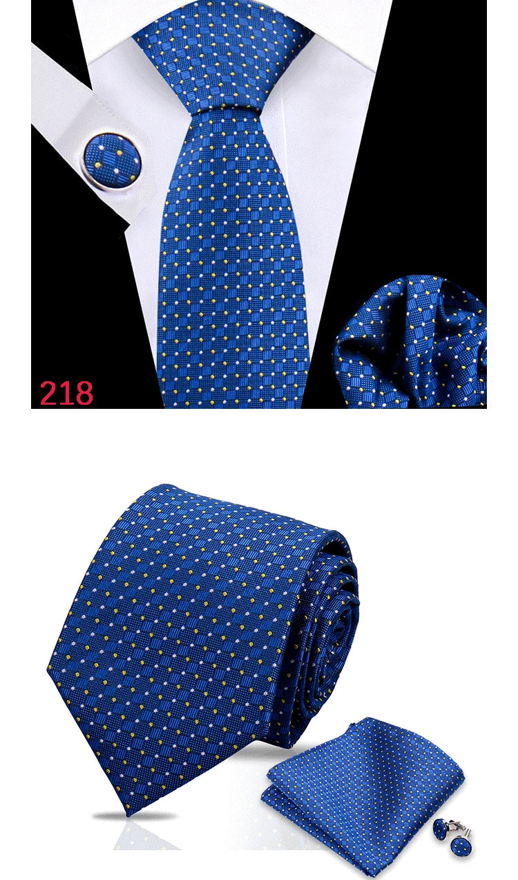 Luxury Plaid Tie For Mens Necktie Handkerchief Pocket Square Cufflinks Set Jacquard Woven Ties Wedding Business Accessories