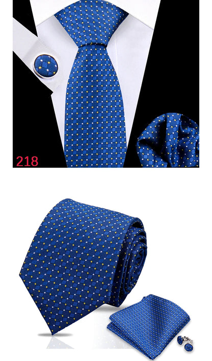 Luxury Plaid Tie For Mens Necktie Handkerchief Pocket Square Cufflinks Set Jacquard Woven Ties Wedding Business Accessories