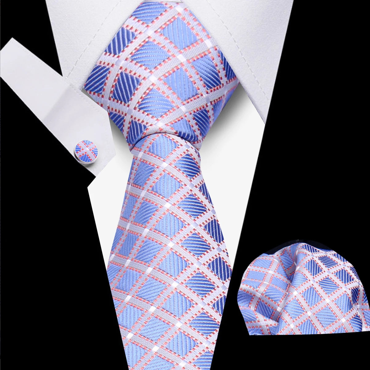 Classic Elegant Ties For Men Fashion Gifts Striped Solid Necktie Handchief Cufflink 3 Pcs Set Wedding Business Suit Accessories
