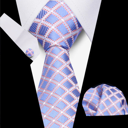Classic Elegant Ties For Men Fashion Gifts Striped Solid Necktie Handchief Cufflink 3 Pcs Set Wedding Business Suit Accessories