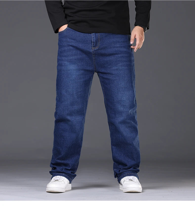 Men's Plus Size Denim Jeans | Sizes 48-50, 300KG Capacity | Casual Fashion, Business Style, Elastic Loose Fit