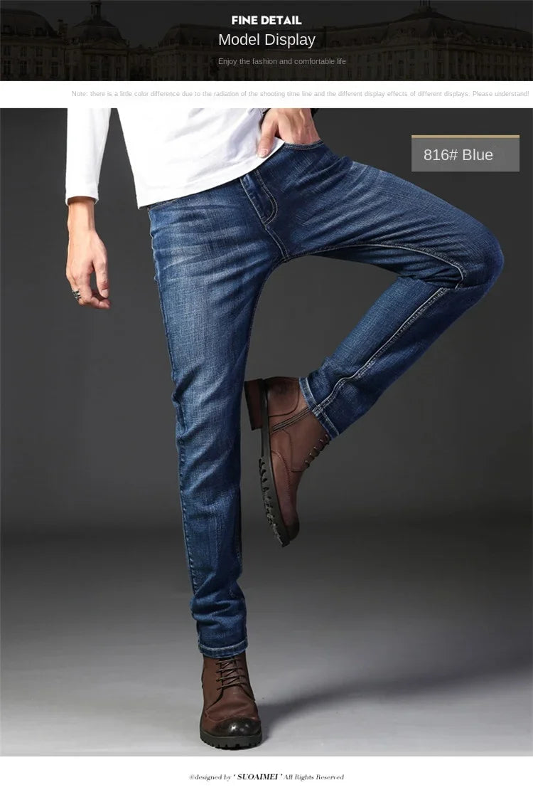 New Jeans Men's Winter Seasons Regular Straight Leg Men's Pants Elastic Slim Fit Casual Men's Pants