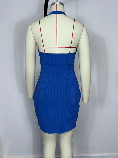 2024 AliExpress Europe and America Plus Size Women's Cross border Summer New Product Sexy Backless Hanging Neck Solid Color Dres