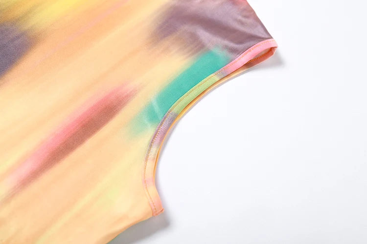 Weird Puss Colorful Print Dress Women Summer Trend Sleeveless Patchwork Skinny Elastic Bodycon Birthday Party Clubwear Vestidos