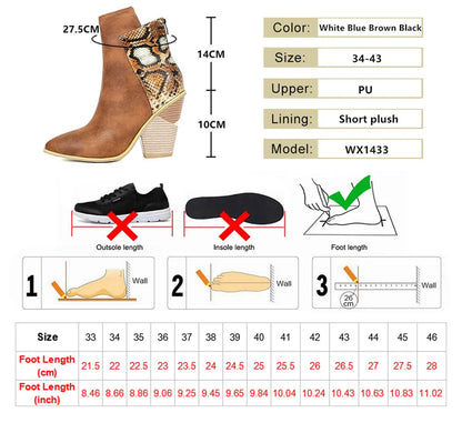 2024 Autumn Women Boots Pu Leather Wedge High Heel Ankle Boots Winter Cowboy Boots Fashion Western Boots Woman Denim Shoes Brown