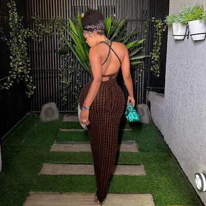 ANJAMANOR Halter Backless Maxi Summer Dresses for Women 2023 Sexy Beach Vacation Outfits Yellow Frilled Slit Long Dress D96-BH26