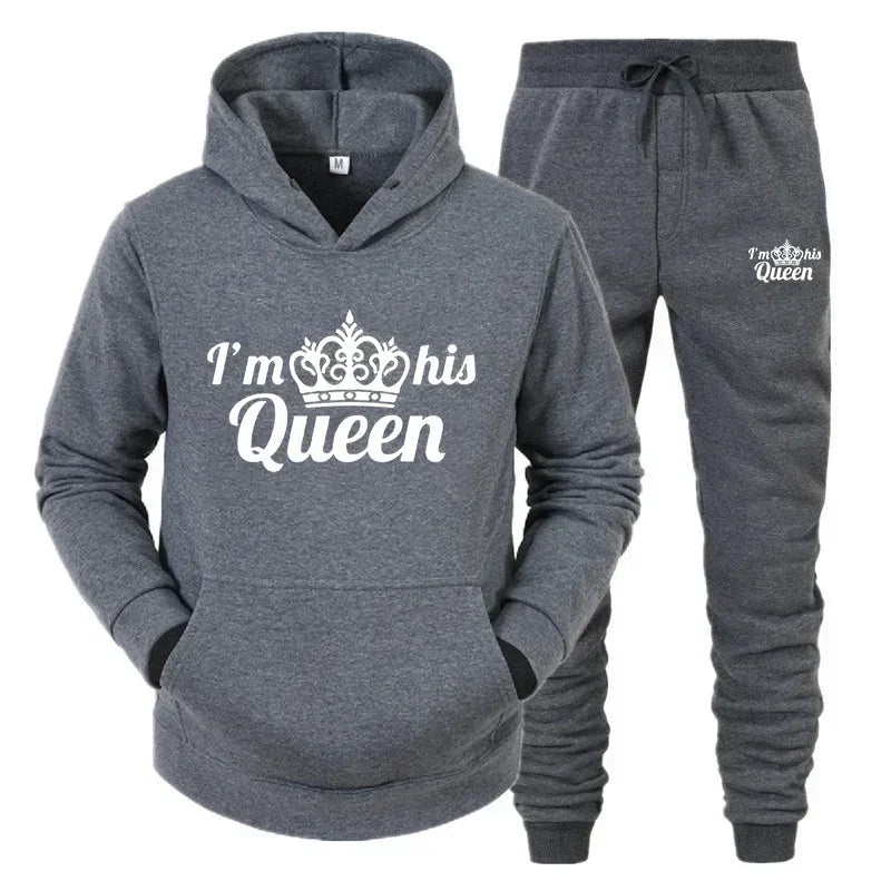 Lover Tracksuit Hoodies Printing QUEEN KING Couple Sweatshirt Hooded Clothes Hoodies Women 2 Piece Set Men Women Sportwear