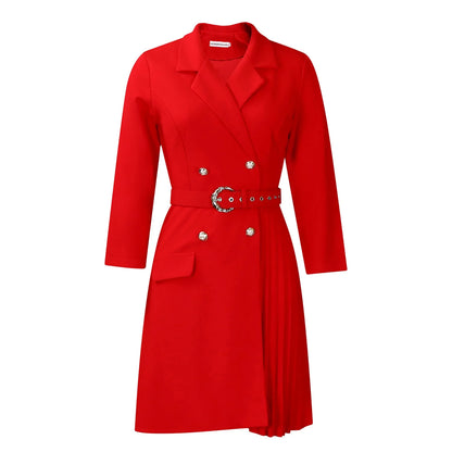 Elegant Dresses for Woman 2024 Autumn Winter New Trends Notched Collar Full Sleeve Sashes Pleated Mid Calf Solid Fashion Dress
