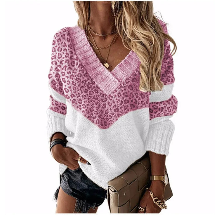 Pullovers Women Sweaters New long-sleeved 2021 Autumn Winters V Collar Loose Color Matching Sweaters Women Fashion OLN6057