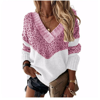 Pullovers Women Sweaters New long-sleeved 2021 Autumn Winters V Collar Loose Color Matching Sweaters Women Fashion OLN6057