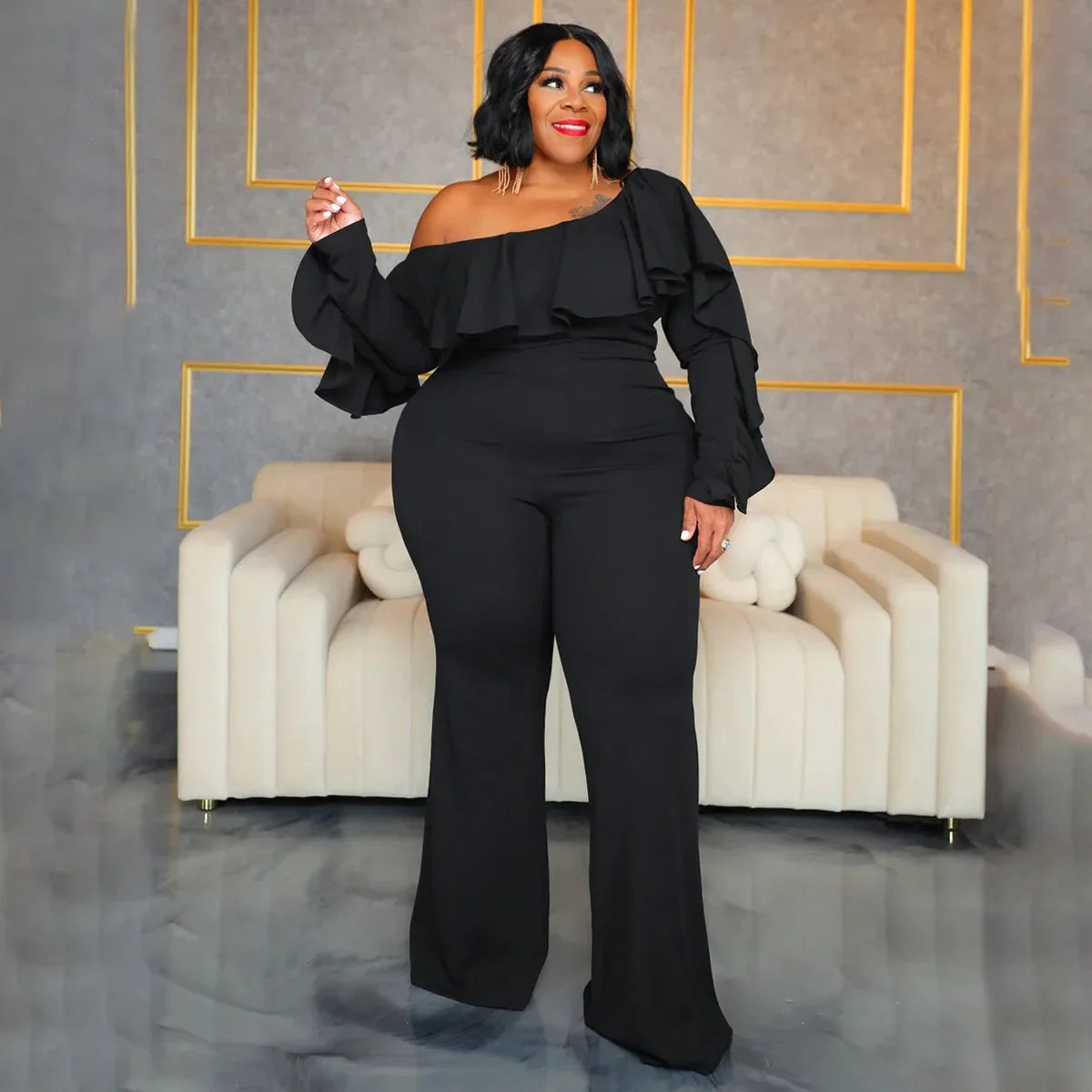 X6019 Plus Size Solid Color Women's Fashion Loose-Fit Cross-Border New Jumpsuit Without Straps Sexy Stylish Female Romper
