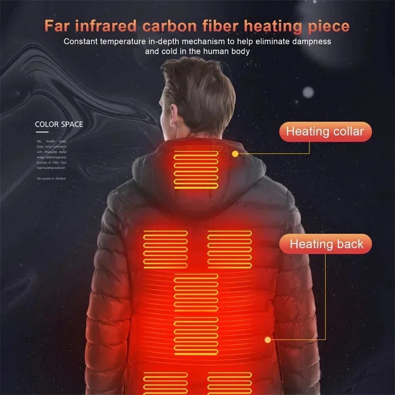 21/2 Areas Heated Jacket Women's Warm Vest USB Men's Heating Jacket Heated Vests Coat Hunting Hiking Camping Autumn Winter Male