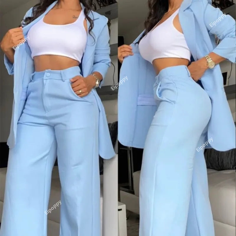 2024 European and American Women's Clothing Temperament Elegant Solid Color Split Sleeve Lapel Suit Pocket Straight Pants Suit