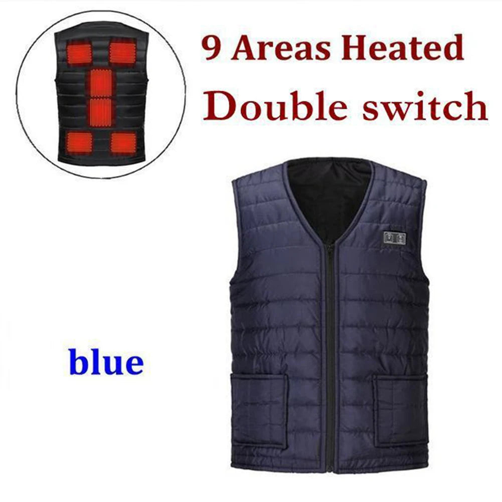 Unisex Heated Vest 9 Area Heating Thermal Jacket USB Electric Heating Vest Men Women Smart Headed Waistcoat for Outdoor Camping