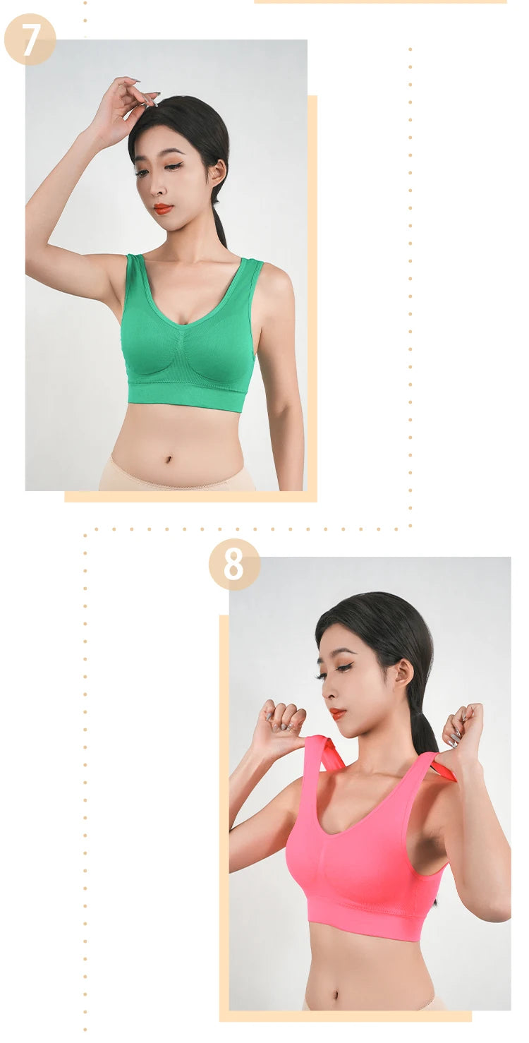 Women Large Seamless Bras Push Up Sports Top Female Breathable Brassiere Unwired Active Padded Bra Crop Top Gym Runing Yoga Vest