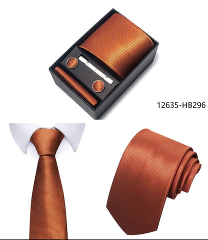 Luxury Brand 8 cm Tie Handkerchief Cufflink Clip Set For Men Wedding Gravata Suit Accessories Holiday Gift Box