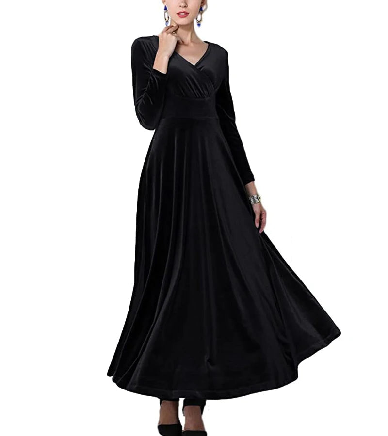 Autumn New 2023 Long Dress Cocktail Party Evening Elegant V Neck Velvet Formal  Robe Gown Maxi Dress For Women Clothing Vestidos