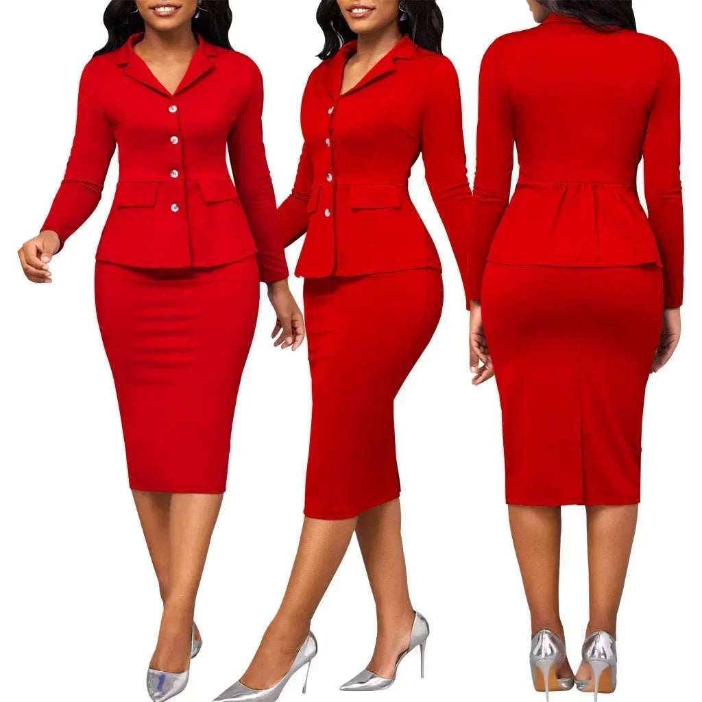 New Arrival 2024 Midi Skirt Suit Workwear Single Breasted Top Blazer 2 PCS Set Suit Women Office Lady Two Piece Skirt Set