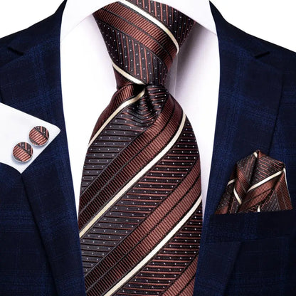 Hi-Tie Paisley Brown Tie For Men Elegant Mens Necktie Pocket Square Cufflink Groom Wedding Accessory Wholesale New Designer