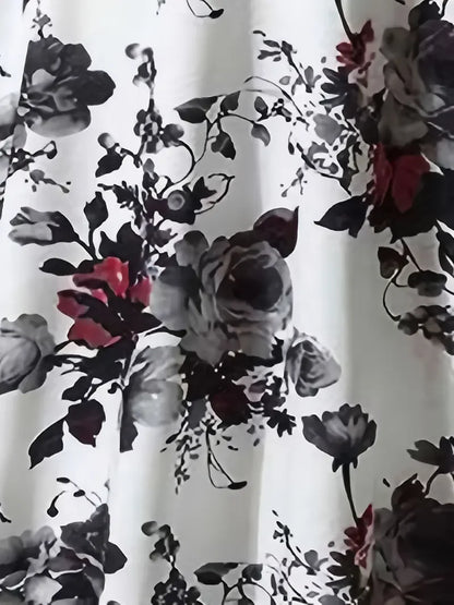 Spring and Summer Women's Digital Printing Short Sleeve Long Dress Round Neck Pullover Plaid Full Skirt Elegant Dress