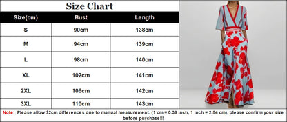 Spring Summer Women Fashion V Neck Belted Party Long Dress Sexy Printing  Boho Maxi Dresses Short Sleeve Pocket Femlae Holiday