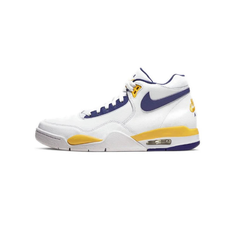 NIKE FLIGHT LEGACY Lakers white, blue and yellow retro basketball shoes BQ4212-102