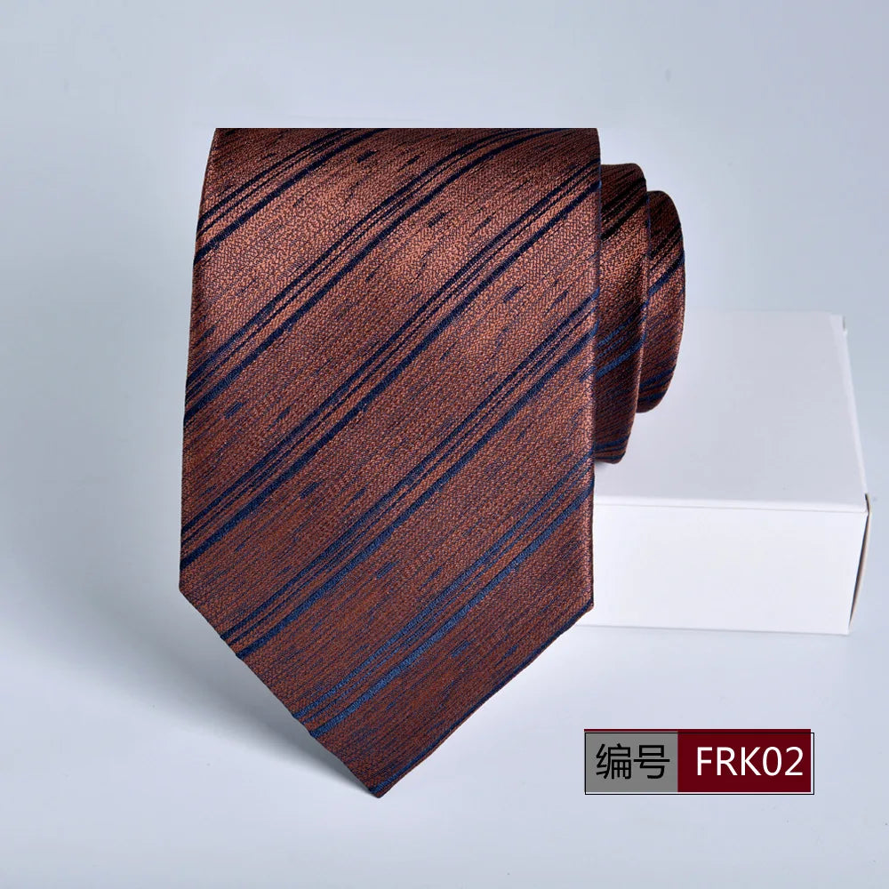 Brown Tie For Men Classic Style 8CM Tie Striped Jacquard Ties Wine Red Wedding Gravatas Formal Business Neckties Gifts For Men
