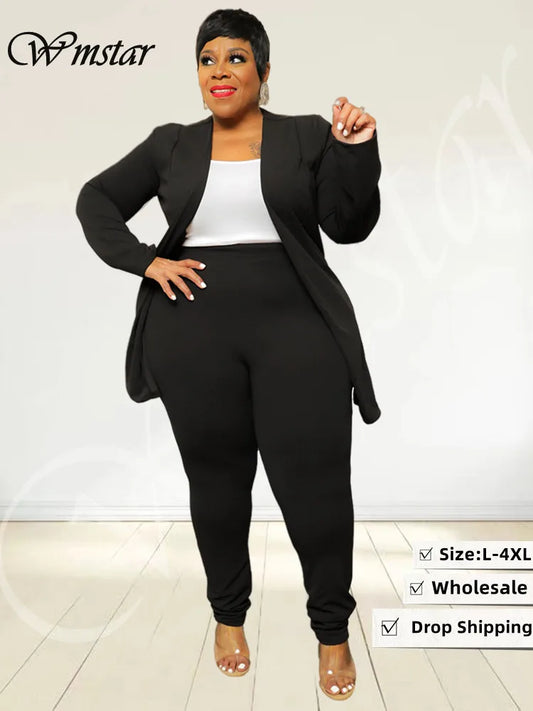 Wmstar Plus Size Two Piece Outfits Women Matching Suit Solid Top Leggings Pants Sets Casual Fall Winter