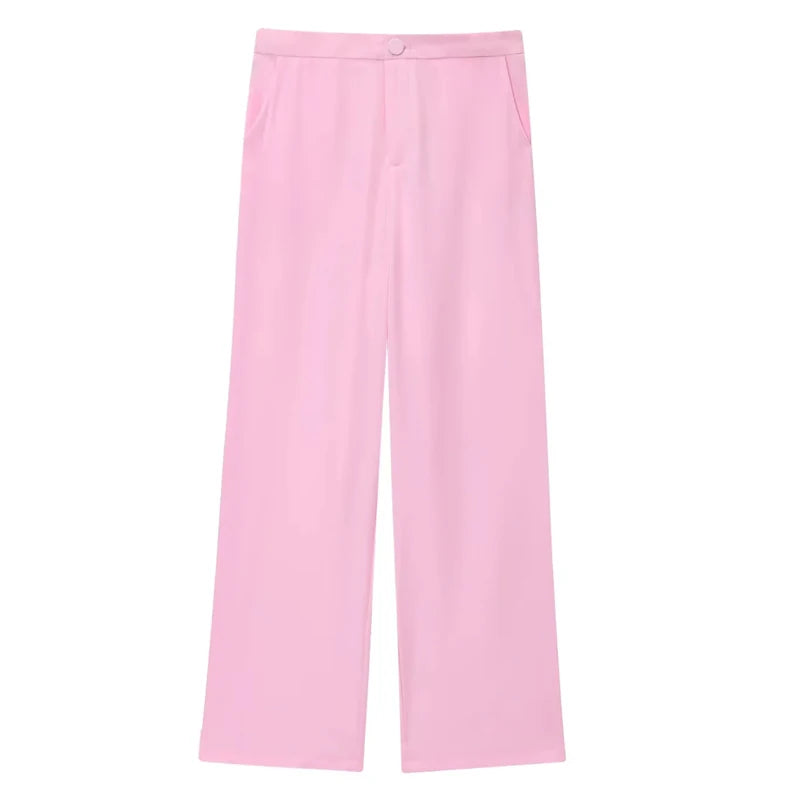HXAO Woman Suits Blazer And Pants Feathe Long Sleeve Formal Pants Sets 2 Piece Set Office Casual Pink Suit Blazer Sets Two-Piece