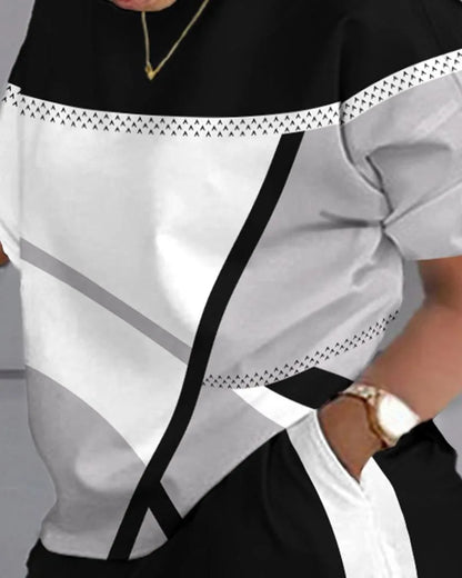 Women Casual Short Sleeve Two Piece Sets Women Outfit 2023 Summer Letter Printed Pocket Suit Female T Shirt Shorts 2 Pieces Set