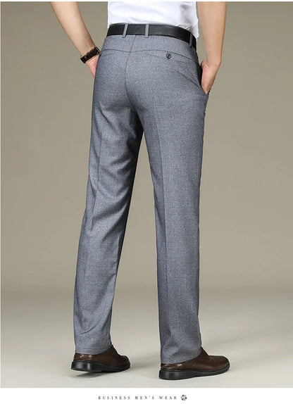 Spring Summer Suit Trousers For Men Straight flat linen Black Suit Pants Men Business Formal  Dress Pants Men Big Size 28-44 46