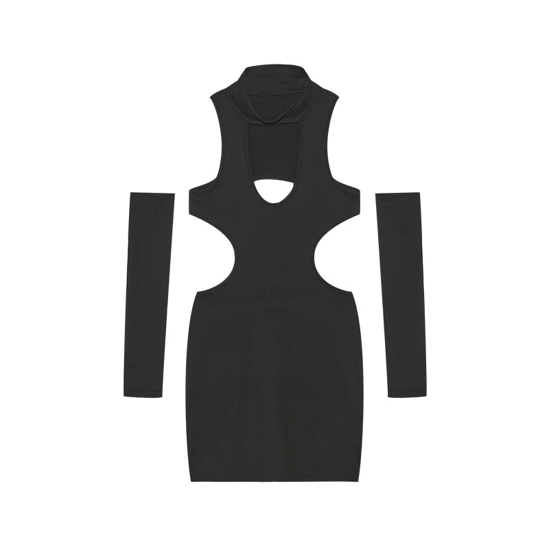 Spring and Summer New Style Dress Europe and the United States Sexy Solid Color Hollow Neck Tight Hip Dress