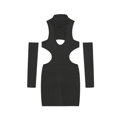 Spring and Summer New Style Dress Europe and the United States Sexy Solid Color Hollow Neck Tight Hip Dress