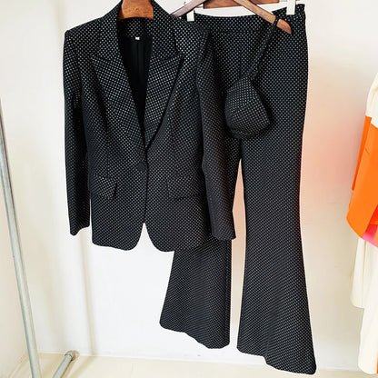HIGH QUALITY New Fashion 2026 Designer Blazer Suit Set Women's Single Button Diamonds Beaded Camis Blazer Pants Suit 3pcs Set